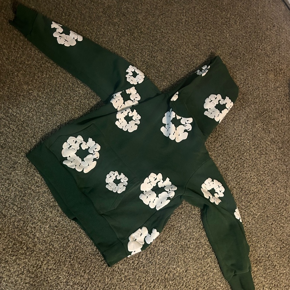 Green denim tear hoodie